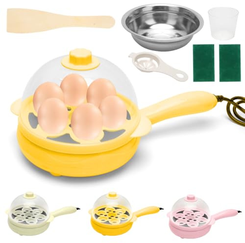 Tutamaz Poêle à frire électrique, 220 V, mini poêle à frire, poêle à crêpes à steak frit multifonctionnelle, antiadhésive, moule à œuf cuit à la vapeur pour omelette, hamburger, viande, crêpes, jaune