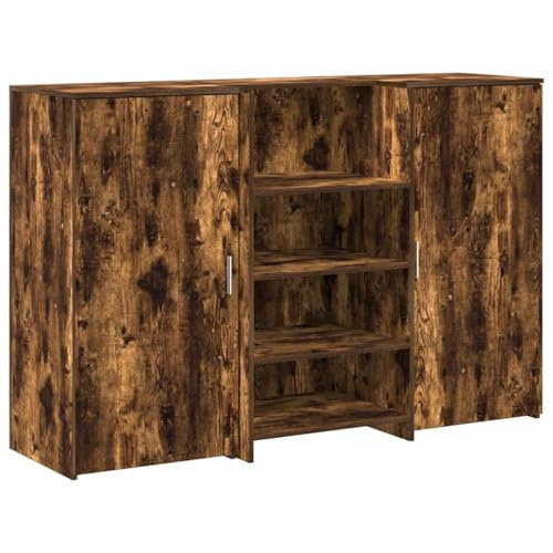 Mhdvray Bancone da ricevimento, in legno di rovere affumicato, 155 x 50 x 103,5 cm, bancone con armadio, per ufficio, studio, estetica, parrucchiere, bancone di ricevimento, bancone di reception