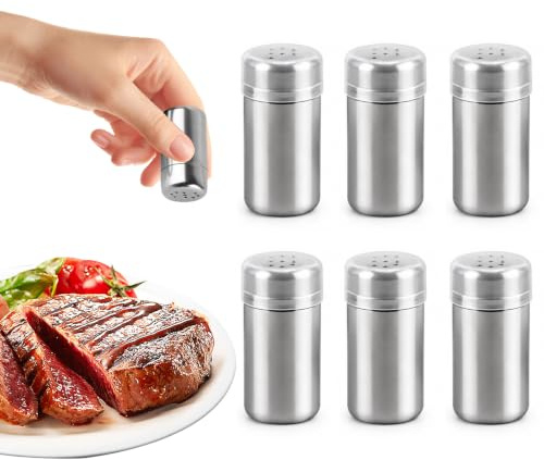 6 Pcs Mini Salieres et Poivrieres, 5ml Petits Salières et Poivrières | Shakers à épices Sucre Glace en Acier Inoxydable,Salière et Poivrière de Table pour Sel Herbes Cappuccino Cacao Café Farine