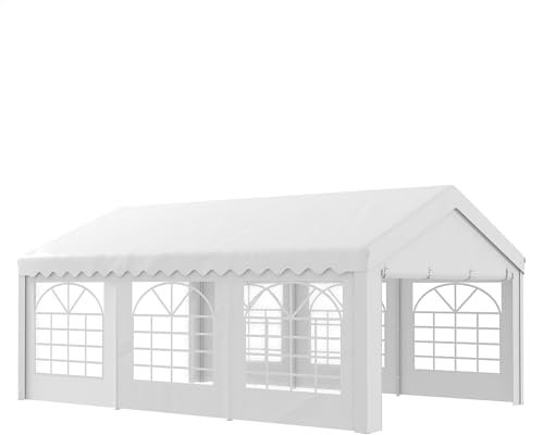Outsunny Carpa para Fiesta Cochera Gazebo 6x4m Pergola Cenador Pabellón 4 Paneles Laterales Ventanas Anti-UV para Eventos Bodas Acero PE Blanco