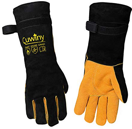 Cuwiny Welding Gloves, 1112°F Heat/Fire Resistant/Leather Forge Gloves, with Kevlar Stitching String, 16 inches Extra Long Sleeve and Fireproof Hook and Loop Tape,fit for Mig/Tig