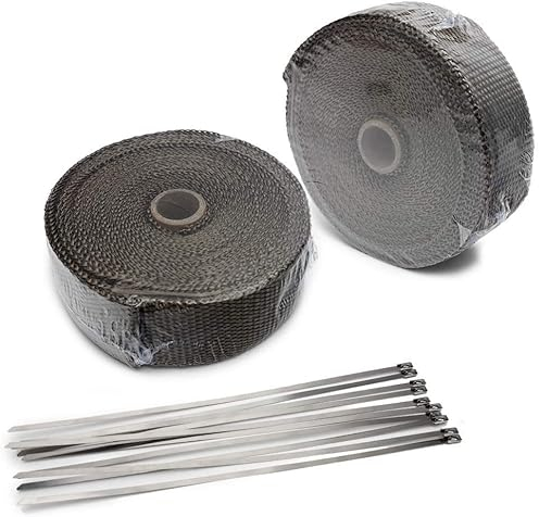 TARAZON 2 Rolle 2'' x 50ft Auspuff Hitzeschutzband Basaltfaser Auspuffband Wärme Isolierung+20 Edelstahl Kabelbinder für Motorrad Auspuff