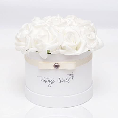 Vintage World Infinity London Handgemachte Rosenbox, 9 Rosen, Geschenkidee, lange haltbar, weiß