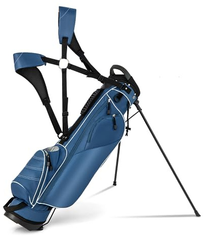 COSTWAY Golf Stand Bag, Lightweight Golf Cart Bags with 4 Way Dividers, Adjustable Dual Straps and 4 Pockets, Easy Carry (Navy)