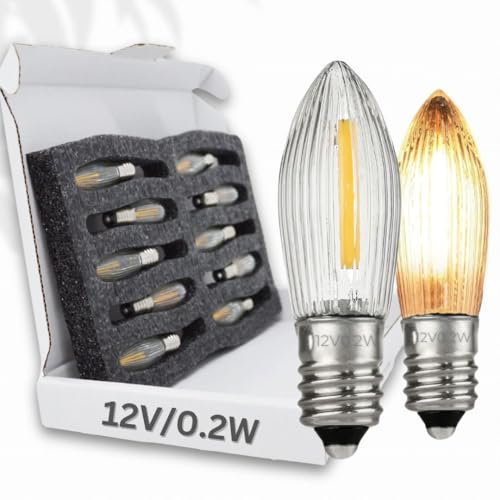 BERGLäMPL 10x LED Filament 12V/0,2W E10 Ersatz-Lämpchen statt 3W für 20 Brennstellen 2100 Kelvin warmleuchtend