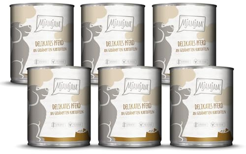 MjAMjAM - Cibo umido premium per cani - cavallo delicato con patate al vapore, confezione da 6 (6 x 800g), senza cereali con carne extra