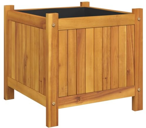 vidaXL Jardinière avec Doublure, Lit Surélevé, Bac à Fleurs, Pot de Plantes, Boîte à Fleurs Jardin Patio Terrasse, 42x42x40 cm Bois Massif d'Acacia