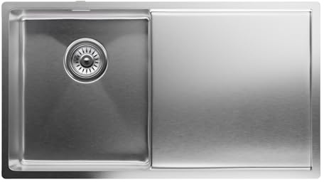 Klarstein Fregadero con escurridor de, acero inoxidable 304, resistente a arañazos y al calor, fácil de limpiar, incluye kit de instalación y rebosadero, 79x44 cm, acero inoxidable