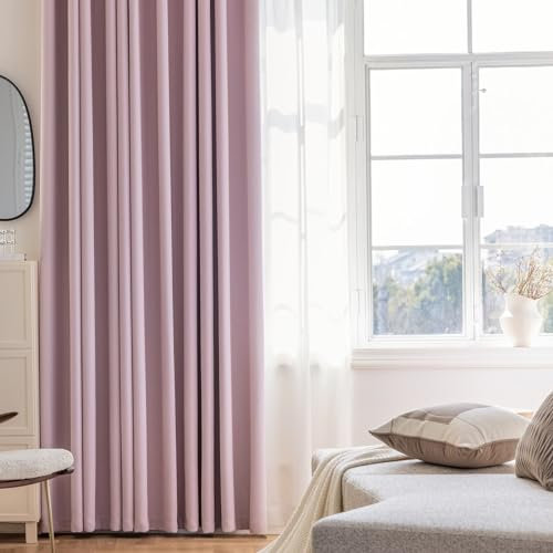Bishilin Gardinen Blickdicht mit Ösen, Verdunklungsvorhänge Rosa 2er Set Modern Einfach 132x115CM Chenille Vorhänge Wohnzimmer Jugendzimmer Kinderzimmer