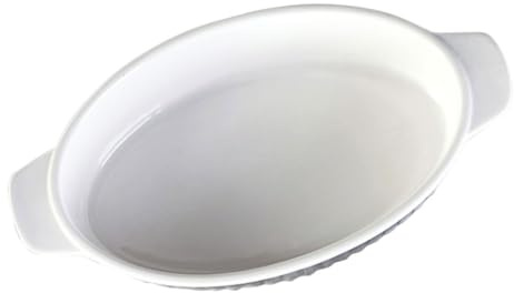 OKUMEYR Plat à Four Ovale 24 Cm en Céramique Blanche, Double Poignée, Résistant à Haute Température, Antiadhésif, pour Cuisson et Service Ménager, Cuisson Gratin, Plats Légumes,