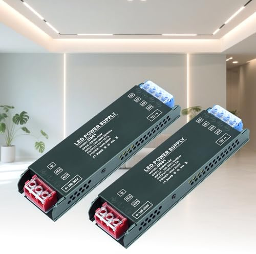 KSIBNW Transformador 220V a 12V Fuente Alimentacion, Ultra Fino LED Driver AC 220V a DC 12V 16,6A 200W Alimentación de Bajo Tensión Controlador de Voltaje Constante para Tira Led, 2 Pieza