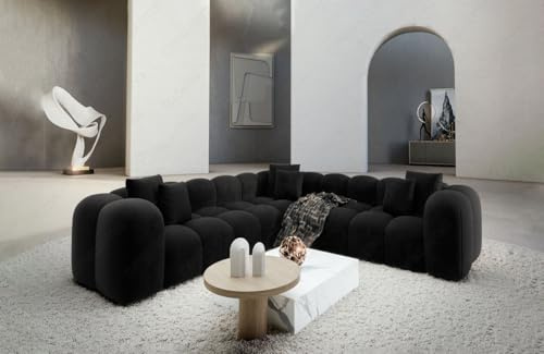 Sofa Dreams Couch Ecksofa Formentera L Form in Samtsofa Designersofa mit Kissen (Schwarz)