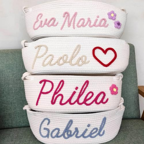 Miguha Personalisierter handgemachter Osterkorb, Geflochtenes Seilgarn Baby Shower Aufbewahrung Strohsockel Name Neugeborenen Monogramm Geschenk, Haustierkorb Organizer