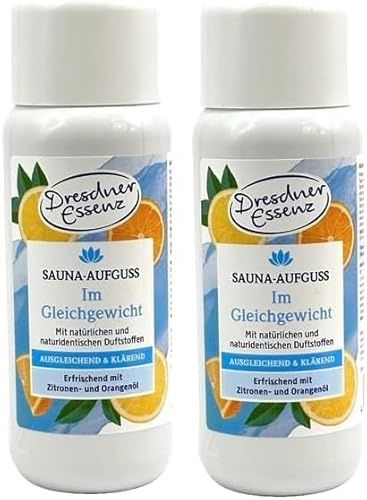 Dresdner Essenz Sauna-Aufguss Frischer Geist Orange Rosmarin Orange Honig Eukalyptus Menthol Kräuter Japanische Minze Eislimone..., 2x 250ml (2er Pack Im Gleichgewicht, 2 x 250ml)