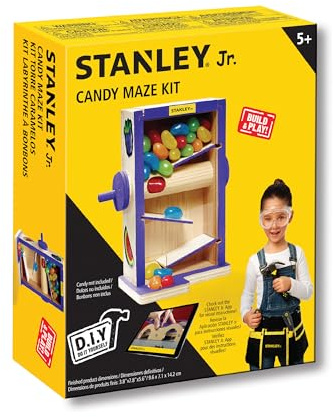 STANLEY Jr. DIY Candy Maze Building Kit for Kids JK009-SY: Children’s Boy or Girl Wood Gumball Box, Beginning Woodworking Set with Paints, Ages 5 to 12