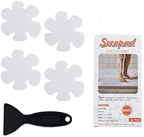 Secopad - Adesivi di Sicurezza per Vasca da Bagno e Doccia, Antiscivolo, con Raschietto di Alta qualità (Clear)