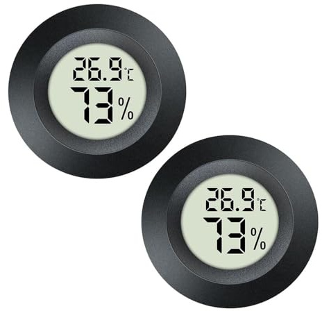 JEDEW Hygrometer Thermometer Digital Humidity Meter Indoor/Outdoor Humidity Monitor Reptile Thermometer for Humidors Greenhouse Garden Cellar Fahrenheit (℉) or Celsius(℃) (schwarz-2 Pack) (2)