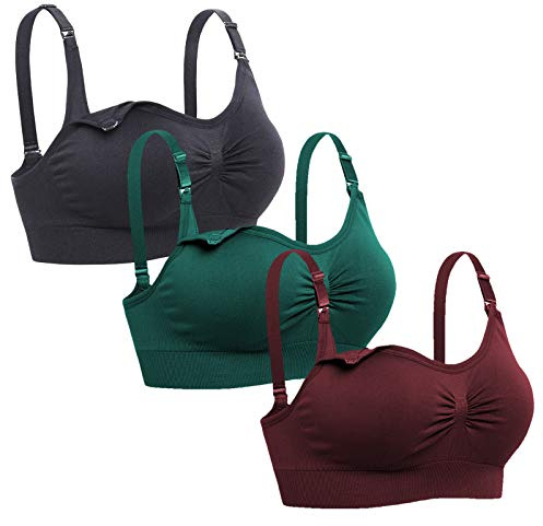 Lataly Womens Seamless Nursing Bra Sleeping Maternity Bralette for Breastfeeding Color Black Burgundy DGreen Size L