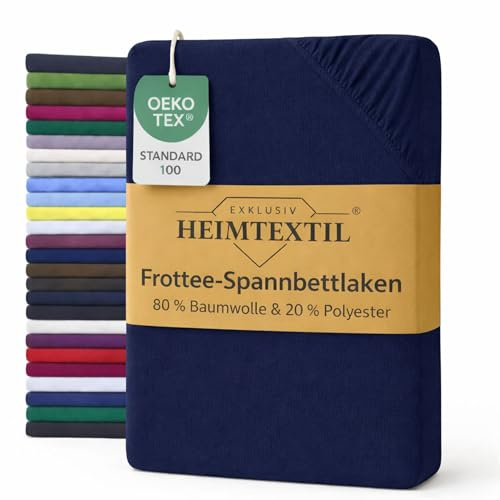 EXKLUSIV HEIMTEXTIL Drap-housse en tissu éponge - Marque : 90 x 200 cm - 80 % coton, 20 % polyester - Certifié Öko-Tex - Qualité de marque - Hauteur du matelas jusqu'à 25 cm - Bleu marine