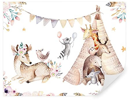 TAPEKO Papel Pintado Infantil 260x180 cm Animales Bosque Jirafa Leonado Fotomurales para Niños y Niñas Prémium Interior Papel Pintado Pared Beige u01584
