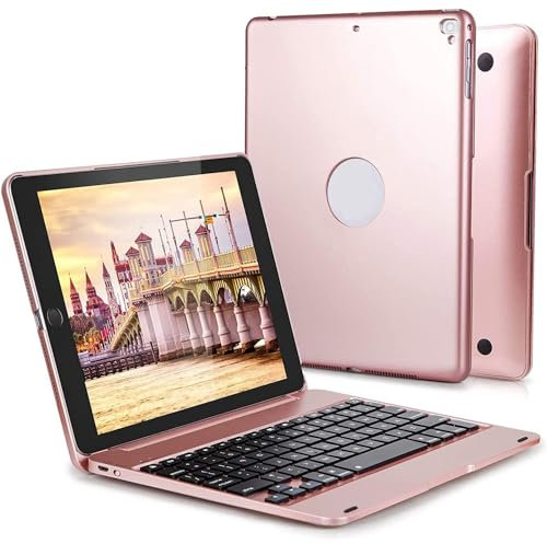 HEUCYL Funda con Teclado para iPad 9.7 2018 6th Gen 2017 5th Gen iPad Pro 9.7 iPad Air 2 & 1 con Pantalla Giratoria 135°, Estuche Rígido Tipo Folio con Teclado Bluetooth Desmontable,Rose Gold