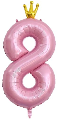 ASTARON Pink Number 8 Balloon 40 Inch Number Balloons for Birthday Party Decorations, 8th Balloons with Crown for Birthday Party Decor Anniversary Decorations