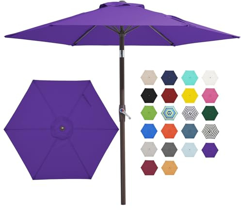 JEAREY 7.5FT Patio Umbrella Market Table Umbrella with 6 Sturdy Ribs, Push Button Tilt/Crank Outdoor Umbrella for Garden, Deck, Backyard, Pool and Beach,Dark Purple