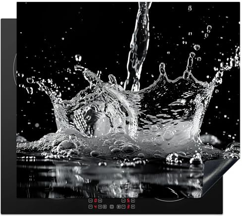 KitchenYeah© Protection Pour Plaque Induction 60x52 cm Plaque de Deco Cuisine Protégé Cache De Cuisson Vitroceramique Eau - Éclaboussure - Noir