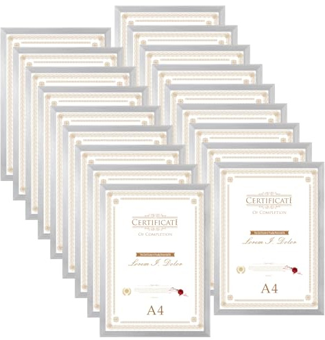 Hoikwo 18 Stück Bilderrahmen A4 Set, Silber Rahmen din A4 für 21x29,7 cm Foto Bilder Kinderzeichnungen Kunstwerke Zertifikate Dokumente, Fotorahmen für Wohnzimmer Schlafzimmer Büro Treppenhaus Flur