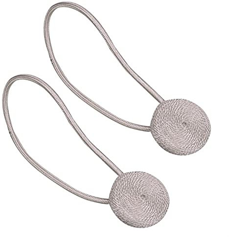 Alzapaños para cortinas, 2 alzapaños magnéticos redondos trenzados con hebilla de cadena esférica, correa de ventana, soporte de cuerda (blanco crema)