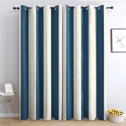 SZLYZM Nautisch Gestreift Vorhänge, Verdunklungsvorhänge mit Muster Maritim Modern, Vorhang Blickdicht mit Ösen, Gardinen für Wohnzimmer Schlafzimmer Deko 2er Set - 260x140 (H X B)
