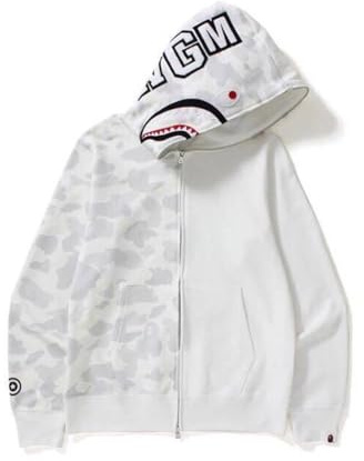 FDTURES 24ss Coppia alla Moda Casual Top BAP Japanese Trendy Brand Shark Head Splicing Night Light Uomo E Donna Felpa con Cappuccio Zip-color1||S