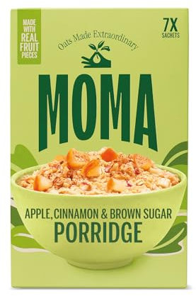 MOMA - Apple, Cinnamon & Brown Sugar Porridge Sachets - 7 x 40g - Made with British Wholegrain Jumbo Oats • High in Fibre • Plant-Based • Contains Real Fruit Pieces • Vegan