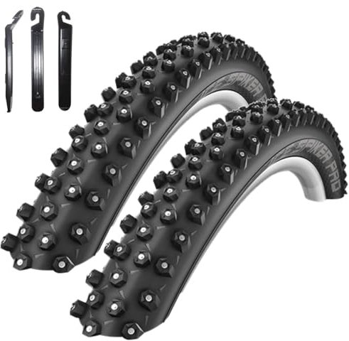 2 x Schwalbe Ice Spiker Pro RaceGuard Winterreifen Fahrradmantel 57-584 (27 x 2,25) inkl. maxxi4you Reifenheber