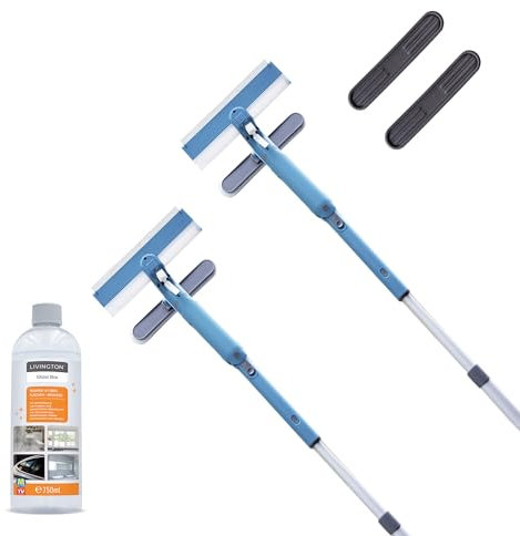 Livington Window Buddy Mega Set - Fensterreinigungsgerät - Fensterreiniger mit Teleskopstange - Fensterabzieher - Fensterwischer - Duschabzieher - Solarmodul Reiniger
