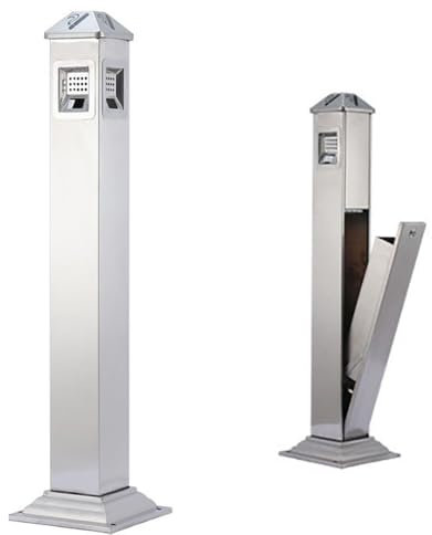 GZGHRZQS Cendrier sur Pied Extérieur/Intérieur,En Acier Inoxydable Résistant - Pour Jardin, Terrasse, Bureau, Pub & Restaurant - Design Moderne (noir et argent, base fixe)