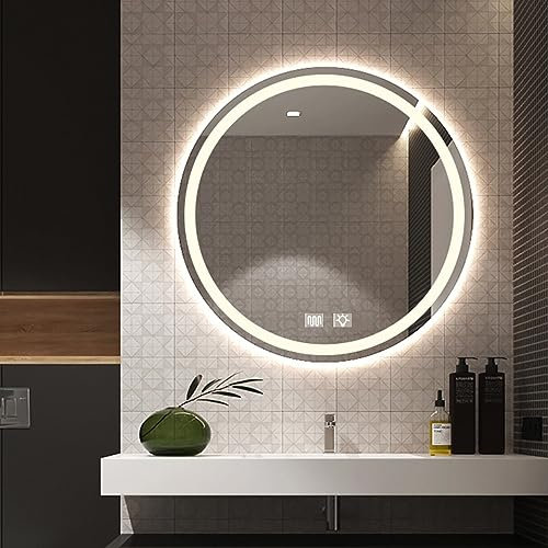Specchio da parete per bagno a LED, 60 x 60 cm, dimmerabile, anti-appannamento, con luci, perfetto per la toilette e la decorazione del bagno, design moderno, elegante e funzionale