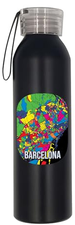 Barcelona - Botella de agua aislada de acero inoxidable con diseño de mapa de la ciudad de España