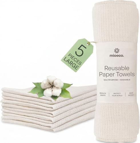 5 Pack Multicolored Reusable Paper Towels - Large Size - Nature Friendly - Organic Cotton Alternative - Thick, Strong, Paperless Kitchen Dish Cloths - Reusable Napkins - Dish Towels - Cloth Napkin