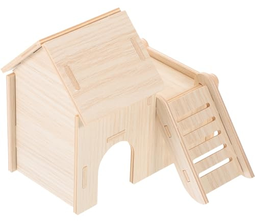 JECOMPRIS Maison en Bois Naturel Accessoire pour Hamster et Cochon d'Inde, Cachette Sûre et Confortable pour Cage de Petits Animaux