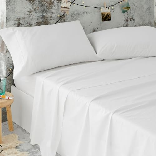 Burrito Blanco Sábanas de Hostelería | Juego de Sábana Cama 105 | Cama Individual | Ropa de Cama Algodón/Poliéster | Fácil Planchado | Color Blanco | Disponible en Más Medidas