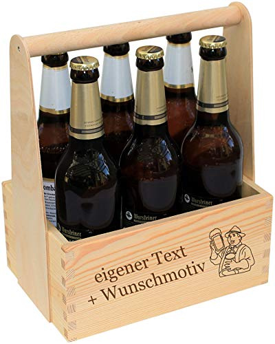 Männerhandtasche Bier personalisiert - Bierträger aus Holz mit Gravur - Name Spruch Motiv - Männergeschenk zum Geburtstag, Vatertag, Grillen - Flaschenkorb als Geschenk