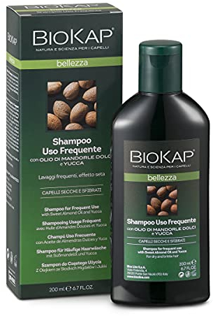 BIOKAP Shampoo idratante Uso Frequente, con Olio di Mandorle Dolci e Yucca Adatto a tutti i tipi di capellI, Rende i capelli luminosi, 200 ml