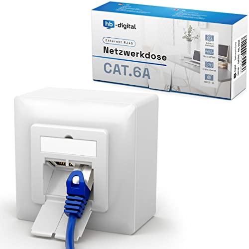 HB-DIGITAL 2x CAT 6a Netzwerkdose LAN Dose Universal Anschlussdose - 2x RJ45 Port - Aufputz/Unterputz Geschirmt EIA/TIA 568A&B 8P8C 10 Gigabit Ethernet Netzwerk – Signalweiß