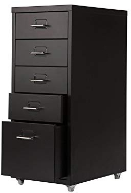 Panana 5 Drawer Mobile File Cabinet Vertical Metal Office Filing Storage Unit with Rolling Wheel D 41 x W 58 x H 69cm (Black)