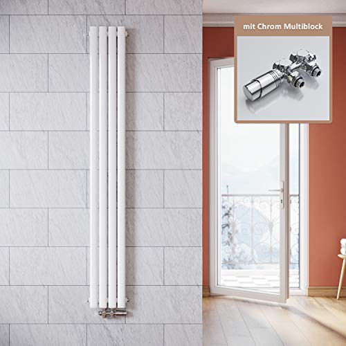ELEGANT - Radiatore verticale a tubo, design bianco, 1600 x 236 mm, con Multiblock, cromato