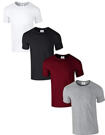 Pack of 4 Premium Crew Neck T-Shirt Plain Regular Fit Short Sleeve 100% Cotton 180gsm XL Multi