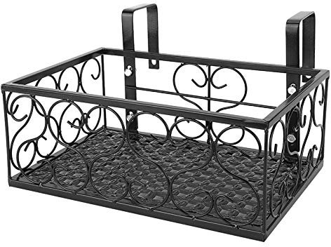 Pflanzenregal Korb, Blumenregal Metall, Wandkorb für Blumentopfhalter, Blumenkasten Pflanztopf Ständer, Pflanzkorb für Haus, Balkon, Garten, 30 x 20 x 12cm, Schwarz
