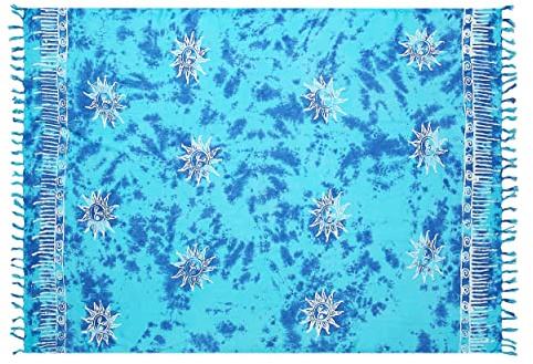 SAIVONA Pareo Sarong Strandtuch Damen - Wickelrock Strand - Handtuch Blickdicht als Wickeltuch oder Handtuchkleid und Wickelkleid Damen - Handarbeit aus Fair Trade Herstellung Batik Sonne Türkis