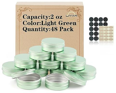 LIYAR Barattoli di latta in alluminio da 56,7 g, confezione da 48 barattoli per candele, versatili, con coperchio, per balsami, spezie, salse, artigianato (verde pallido)
